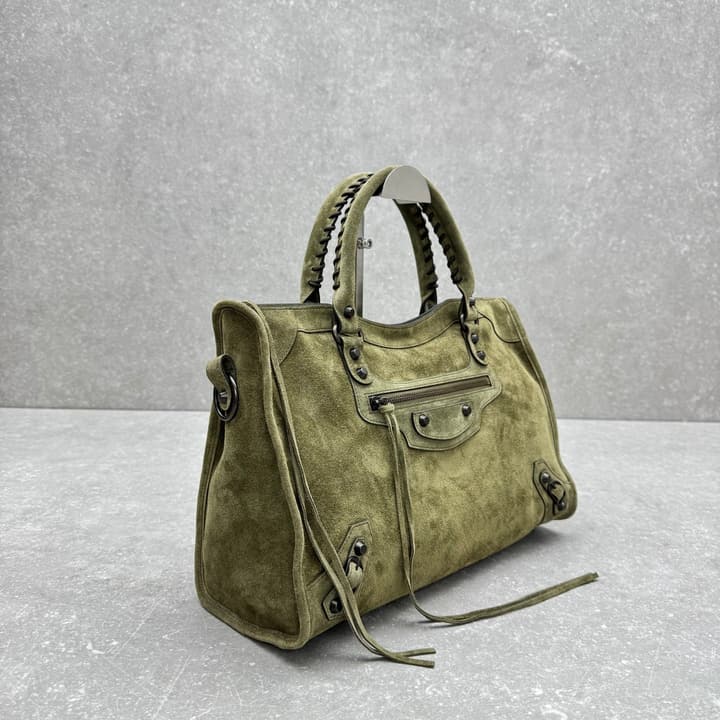 Balenciaga Le City Medium Suede Shoulder Bag in Caramel Suede