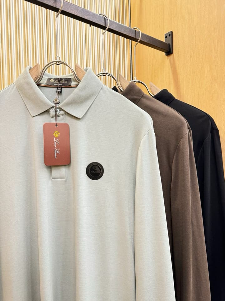 Loro Piana Solid Long Sleeve Polo Shirt – Autumn/Winter Collection in Black