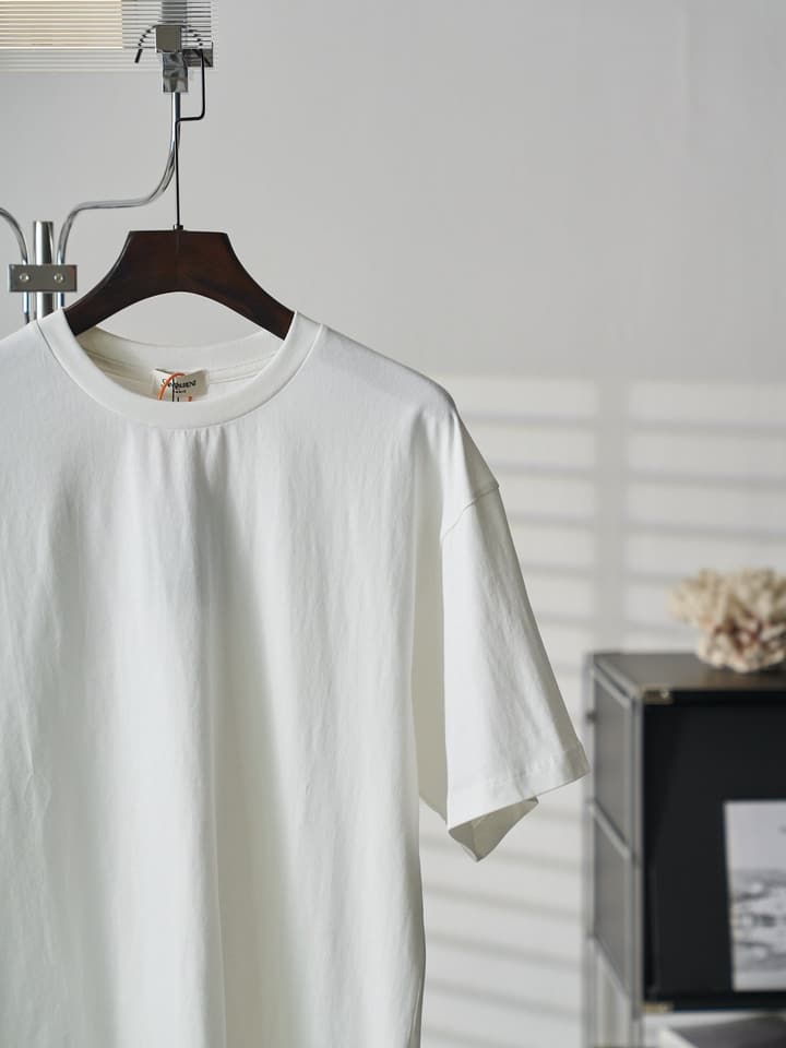 Saint Laurent YSL Logo Patch Crewneck T-Shirt in Ivory