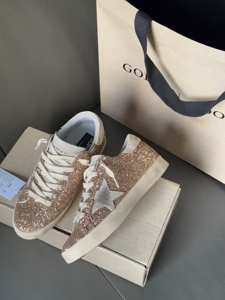 Golden Goose Superstar Sequined Sneakers – 2025 New Style in Sequined Gold Glitter