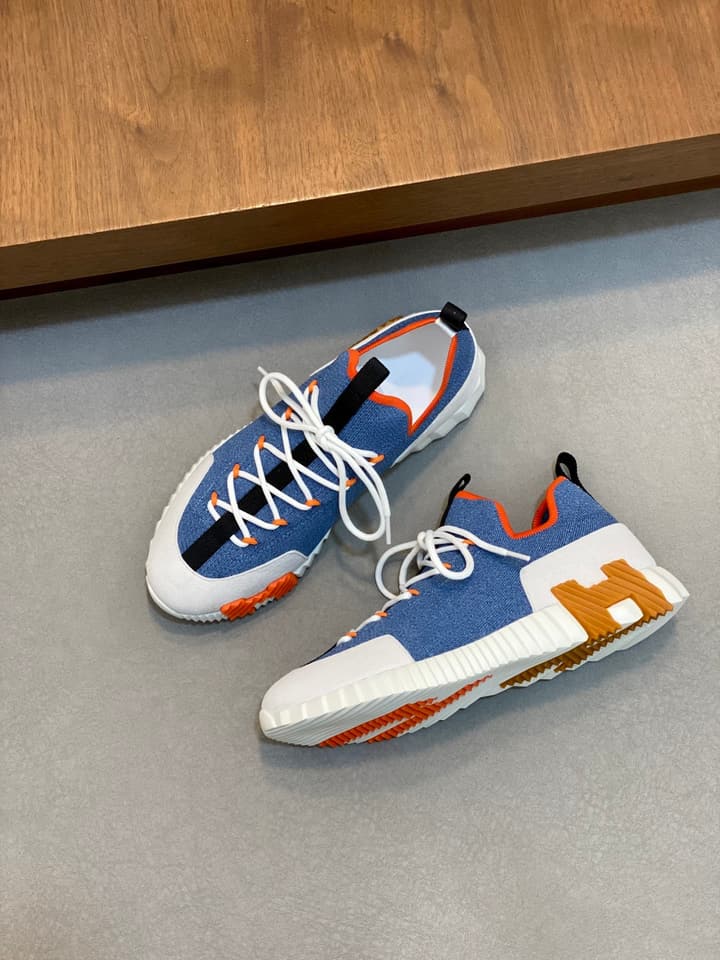 Hermès Suede and Denim Canvas Sneakers in Black And White