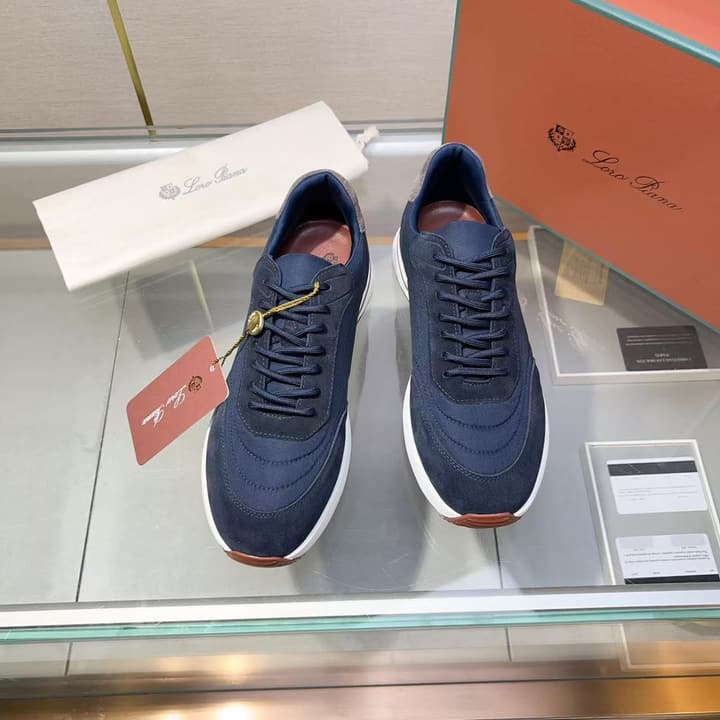 Loro Piana Umbrella Fabric and Suede Walking Shoes in Black