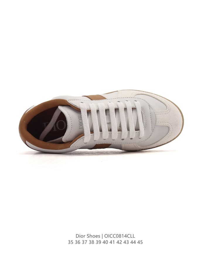 Dior Unisex White Platform Sneakers – Spring/Summer Collection – 25SS in Beige With Brown Stripe