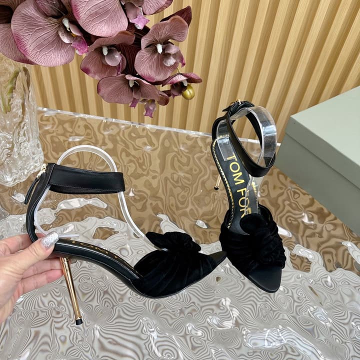 TOM FORD Padlock Knot-Back Heeled Sandals in Beige