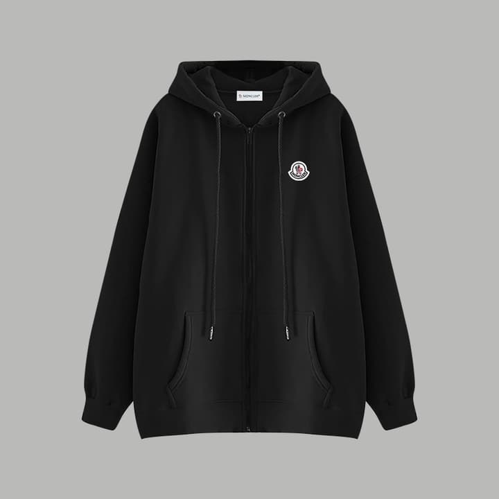 Moncler Classic Embroidered Logo Zip Hoodie in Black