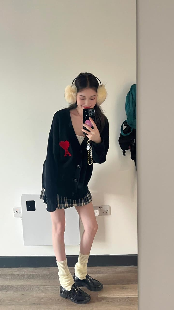 AMI Paris Heart A Knit Cardigan in Black