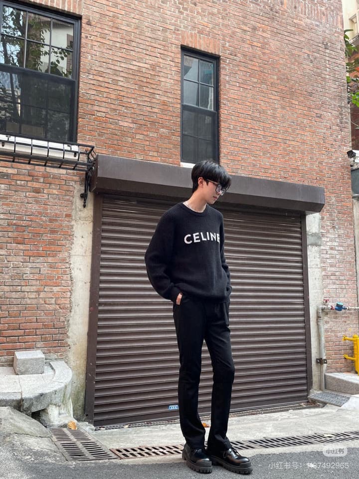 Celine Classic Embroidered Crewneck Sweater in Army Green