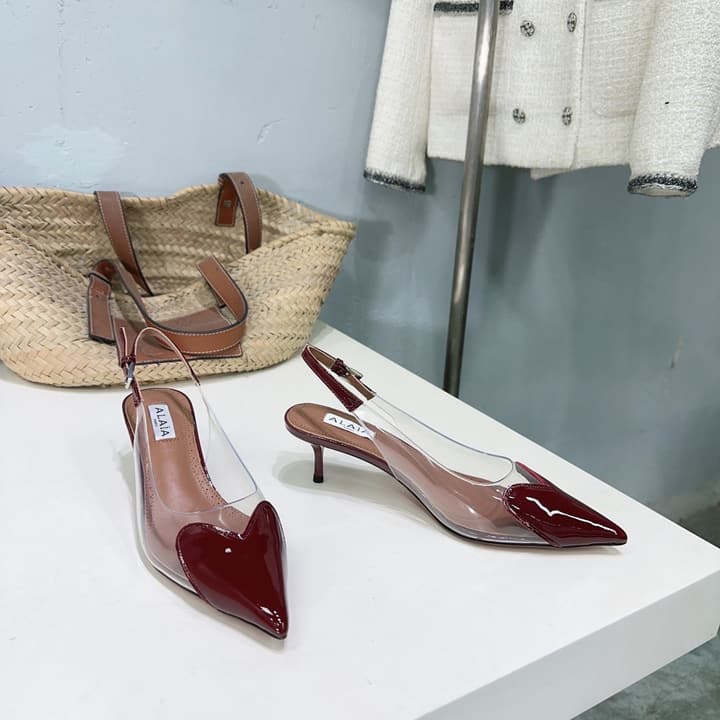 Alaïa Heart PVC Pointed Toe Slingback Mules – Spring/Summer 2025 in Red Patent Toe / Clear Pvc