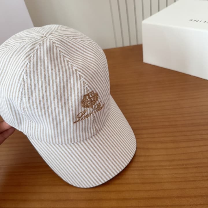 Loro Piana Baseball Cap in Cream With Tan Logo