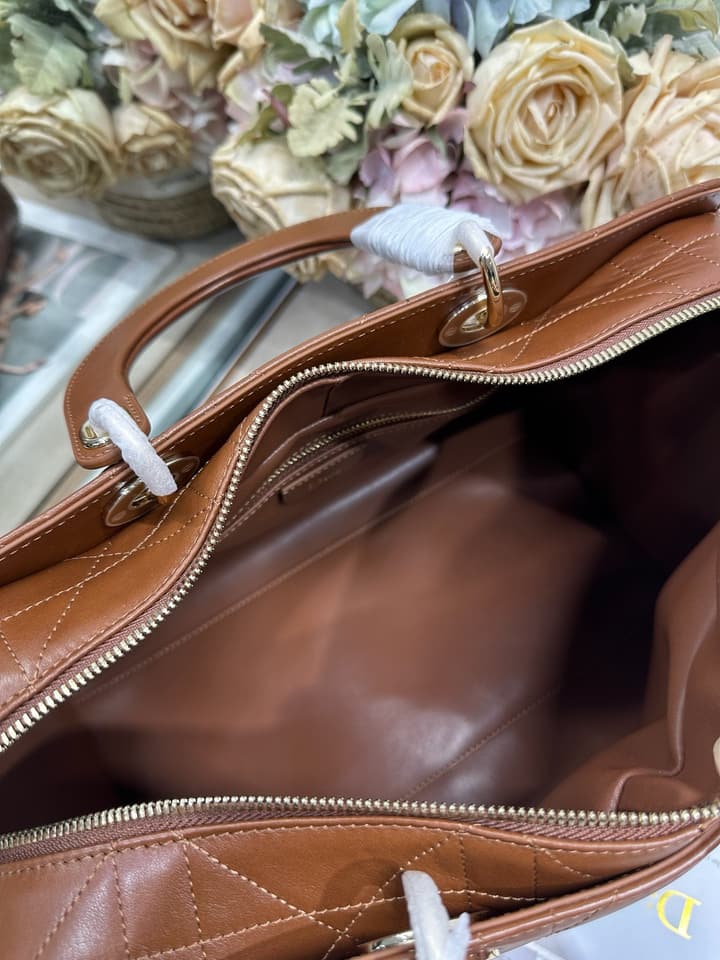 Dior Lady Dior Large Tote Bag in Dark Cognac With Gold Hardware
