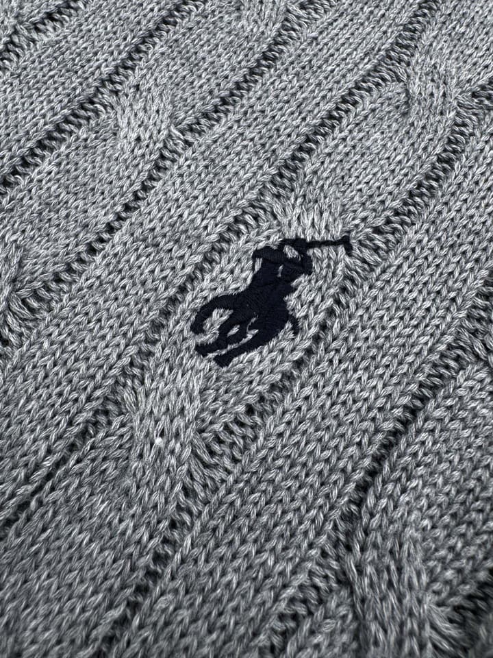 Ralph Lauren Cable-Knit Short-Sleeve Sweater in Rock Grey