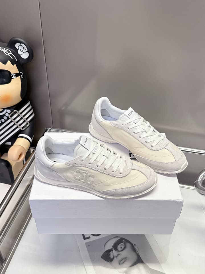 Celine Racer Women's Low-Top Sneakers in Black With White Laces
