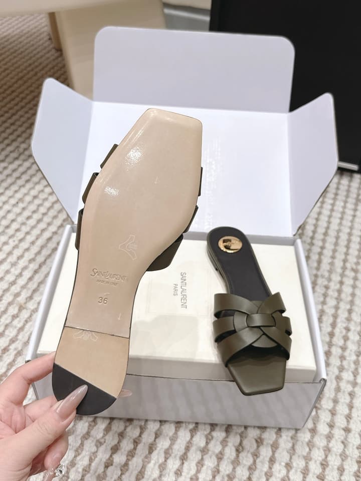 Saint Laurent Melody Square Toe Flat Sandals – 2026SS in Burgundy Patent