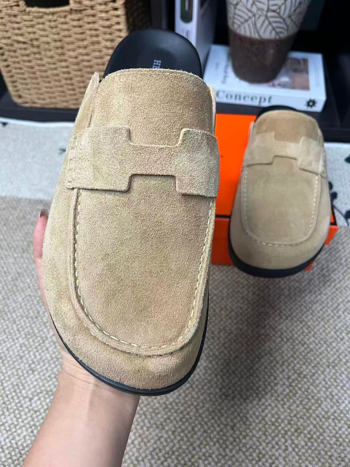 Hermès Suede Calfskin Chunky Mules