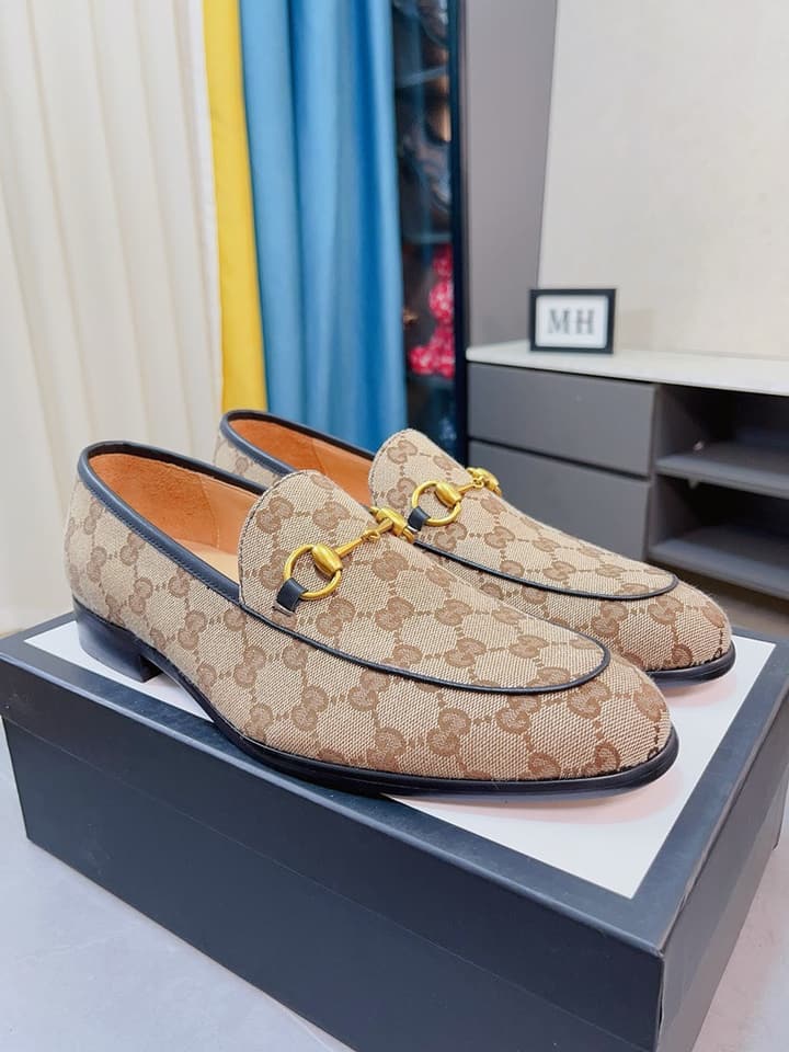 Gucci Calfskin Slip-On Loafers in Beige Monogram