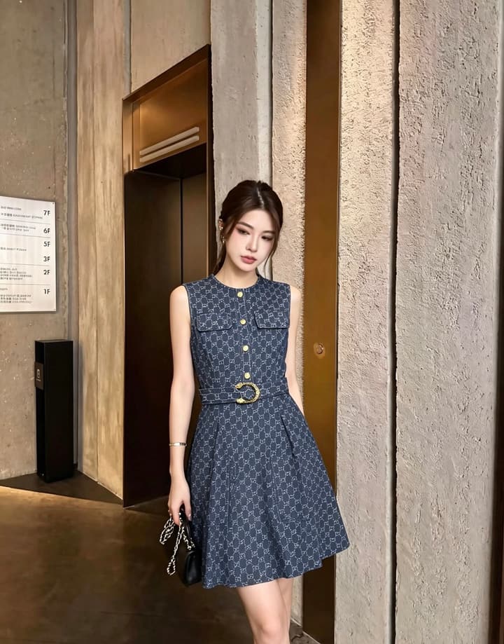 Gucci Belted Jacquard Dress – Spring/Summer Collection – 2026SS in Blue