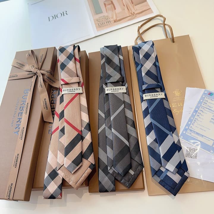 Burberry TB Monogram Silk Tie in Beige