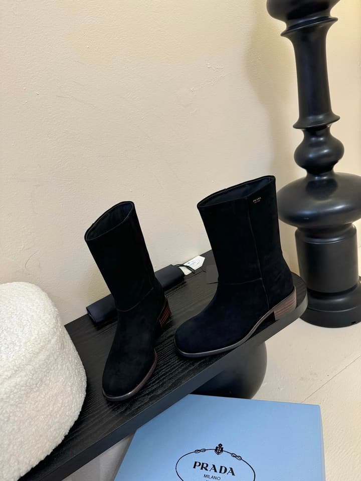 Prada Thick-Sole Knight Boots – 25SS in Dark Brown Suede