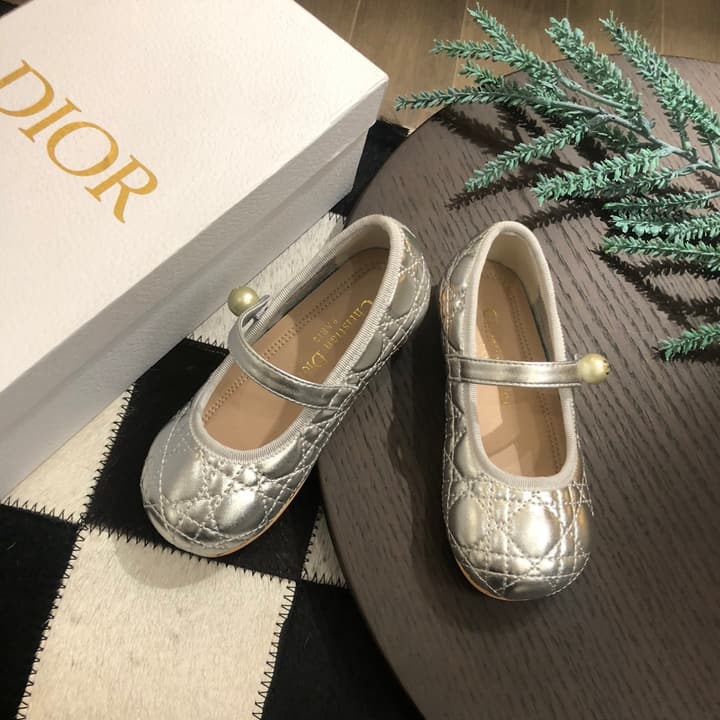 Dior DioBady Ballet Quilted Flats – Kids Collection – 2024SS in Black Quilted With Pearl Strap