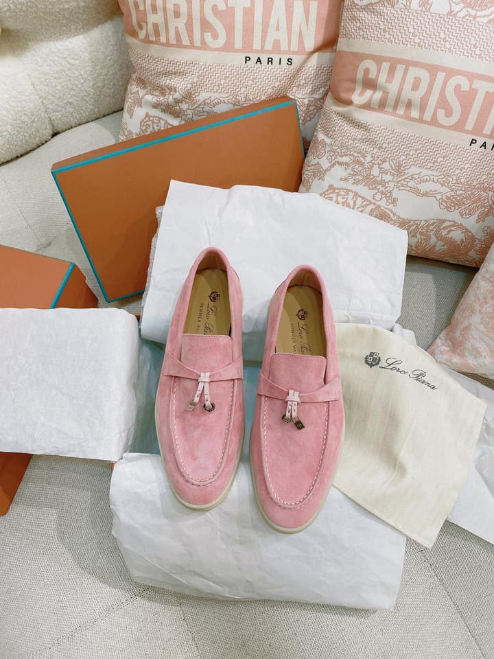 Loro Piana Glossy Cashmere Loafers in Blush Pink Suede