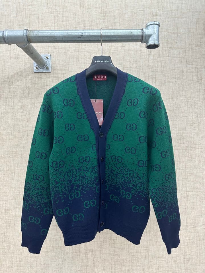 Gucci Gradient Double G Knit Cardigan in Green To Navy Gradient