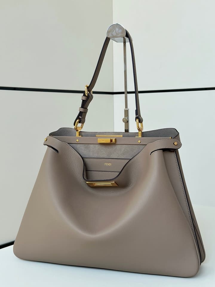 Fendi Peekaboo Iconic Large Handbag in Deep Burgundy Calfskin