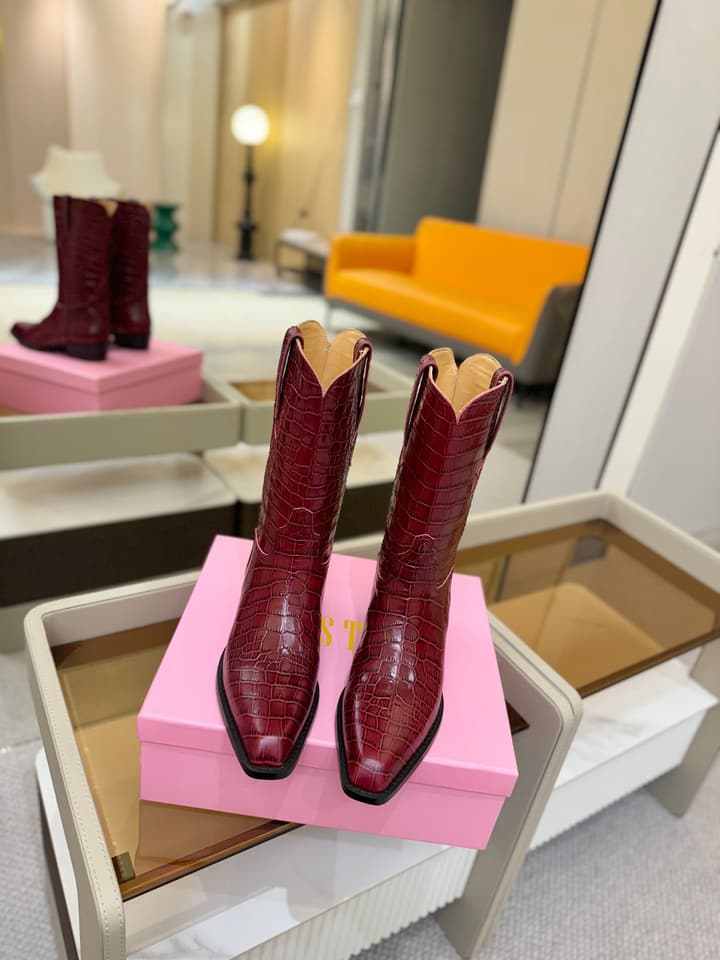 Paris Texas Crocodile Embossed Western Ankle Boots in Chocolate Croc