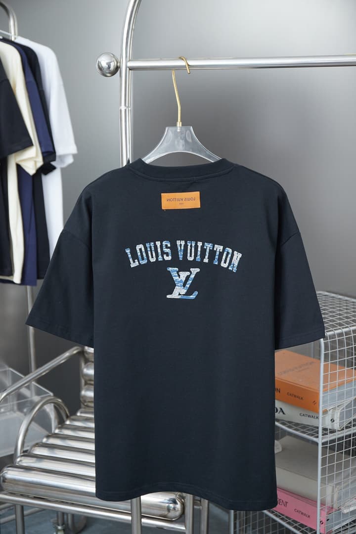 Louis Vuitton Denim Patchwork Rhinestone T-Shirt – 26SS Early Spring Collection in Black