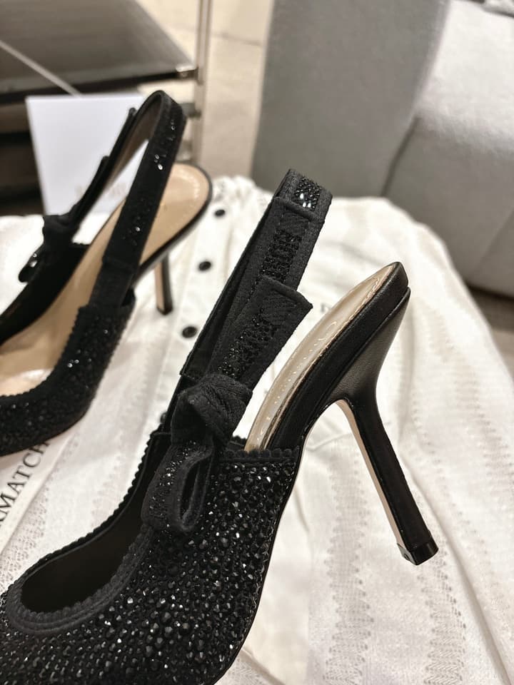 Dior J'Adior Embroidered Strap Kitten Heel Sandals in Black Patterned Fabric