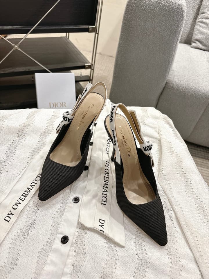 Dior J'Adior Embroidered Kitten Heel Sandals in Black Shimmer Fabric