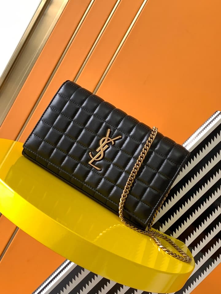 Saint Laurent LE CASSANDRE Matelassé Chain Wallet in Black