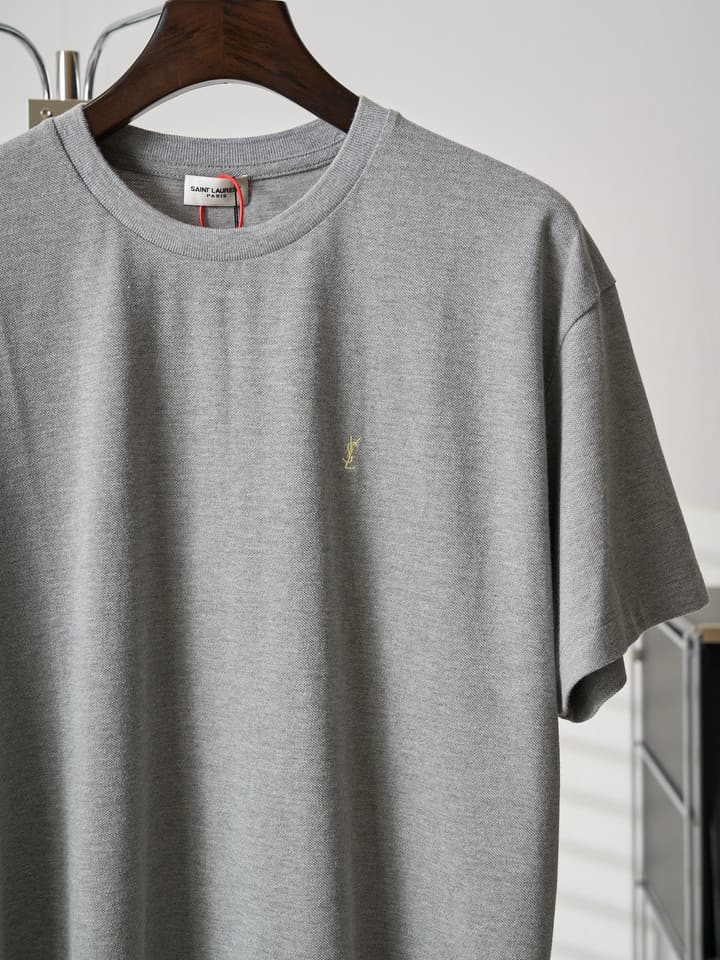 Saint Laurent YSL Embroidered Logo T-Shirt in Heather Grey