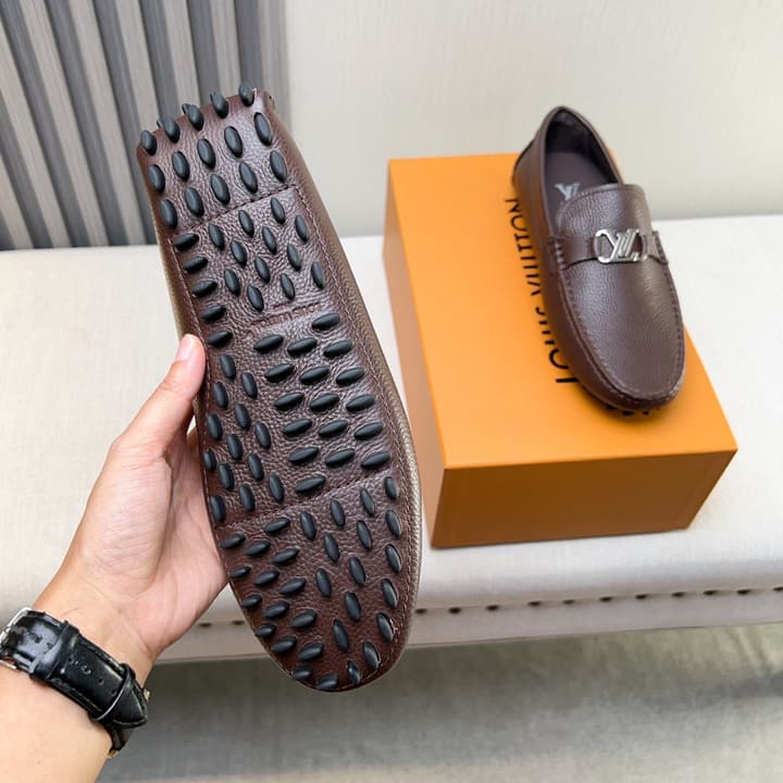 Louis Vuitton Pebbled Leather Driving Shoes in Black Smooth Leather