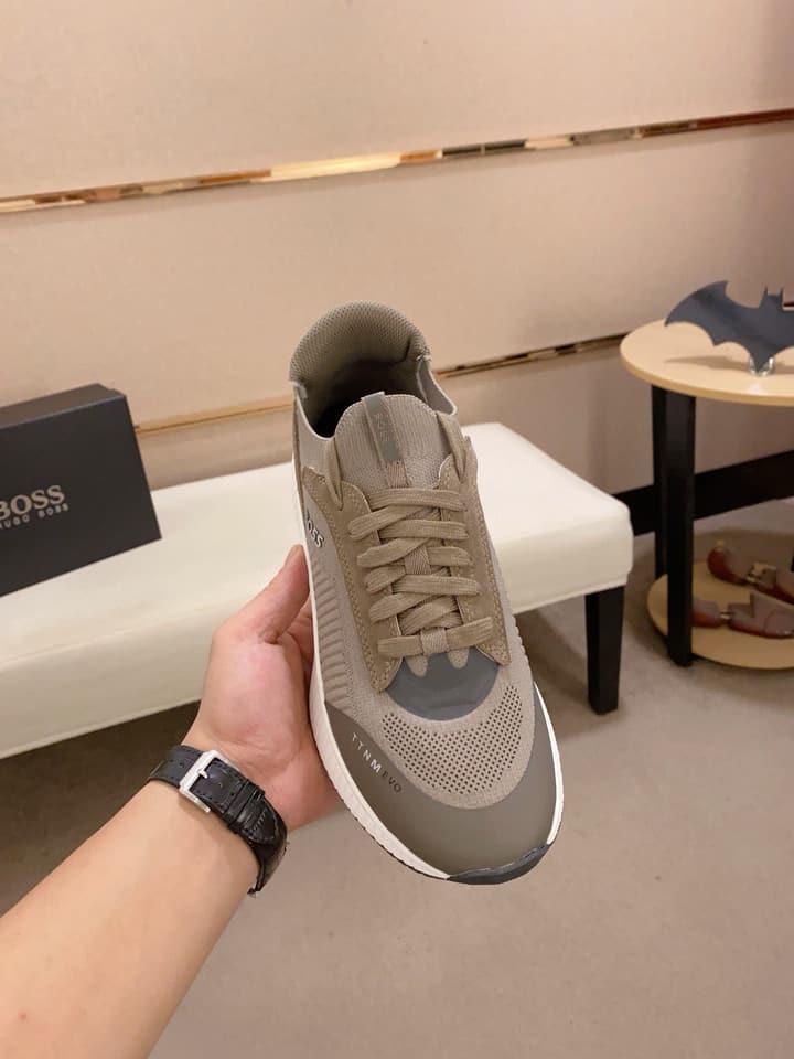 Boss Latest Casual Fly-Knit Sneakers in Black With Gold Accents