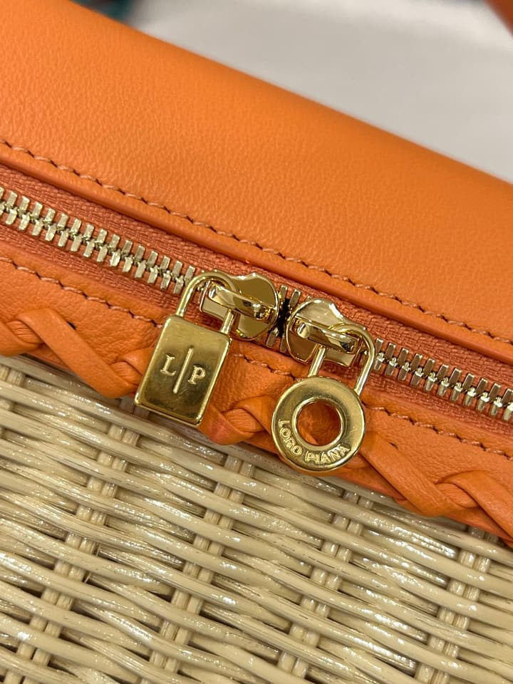 Loro Piana Extra Pocket L19 Woven Bamboo and Leather Bag in Cinnamon Orange