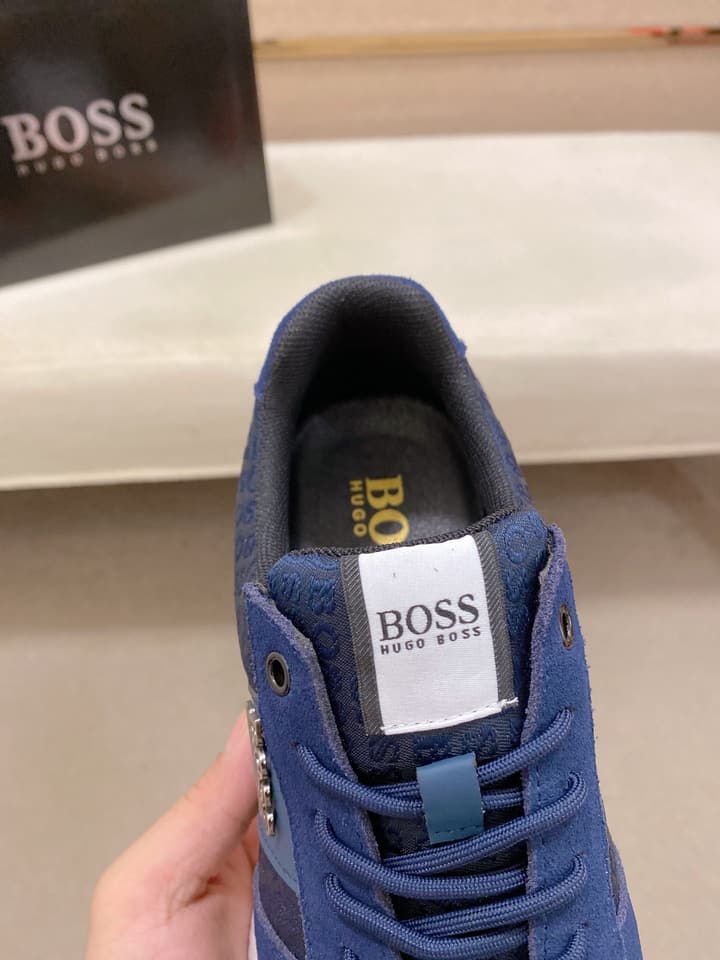 Boss Italian Leather Casual Sneakers in Dark Navy
