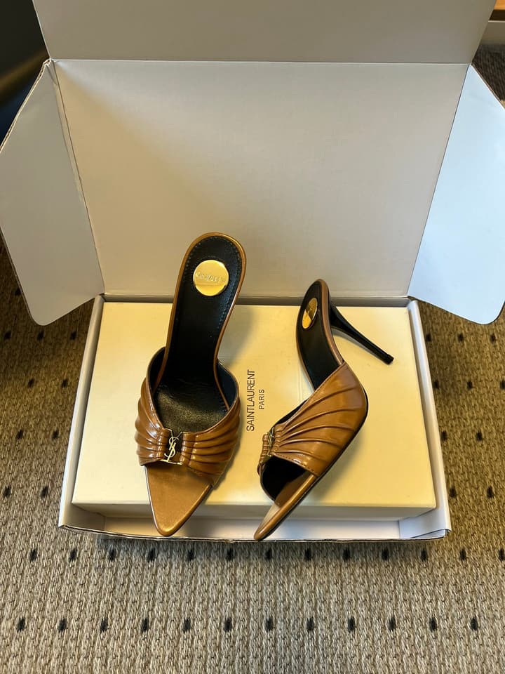 Saint Laurent Ruched Leather Mules – 26SS in Beige