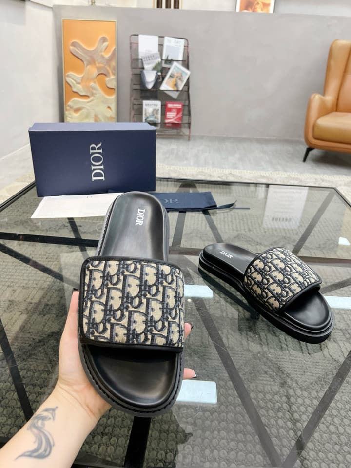 Dior Luxury Slides in Black Textured
