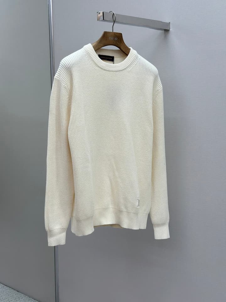 Louis Vuitton Logo Embroidered Knit Sweater in Creamy Off-white Knit