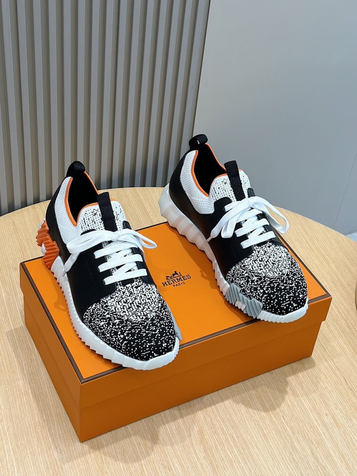 Hermès Bouncing Sneakers in Black And White Color Block