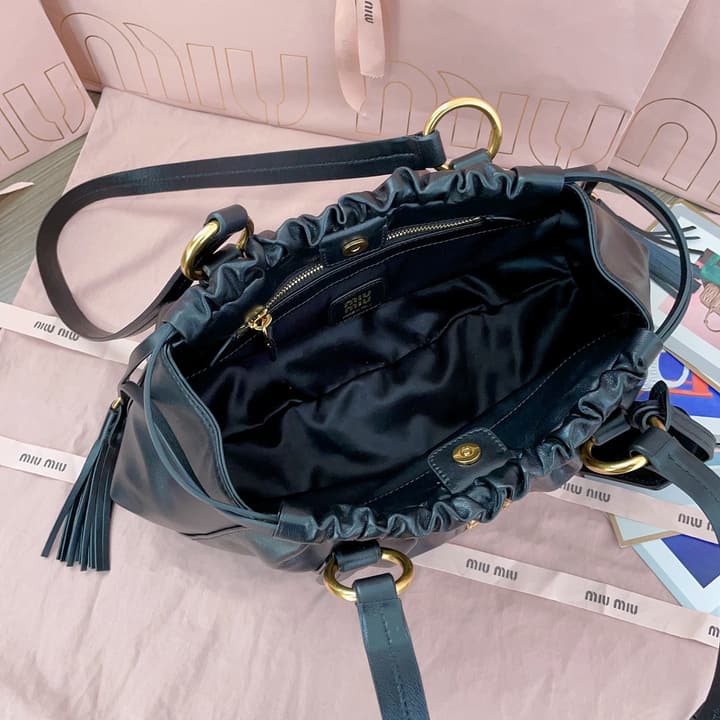 Miu Miu Tassel Drawstring Bucket Bag – New Collection in Black