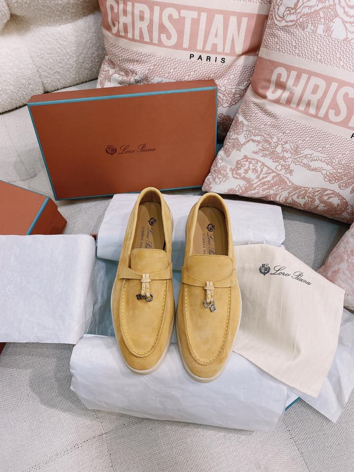 Loro Piana Glossy Cashmere Loafers in Blush Pink Suede