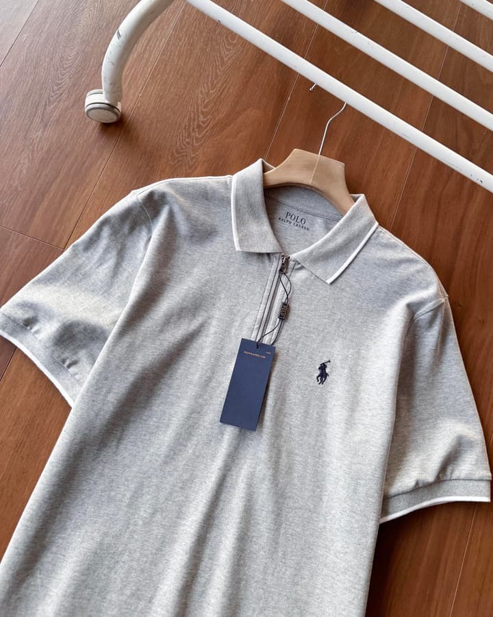 Ralph Lauren Half-Zip Contrast Trim Polo Shirt – 2025 Collection in Grey
