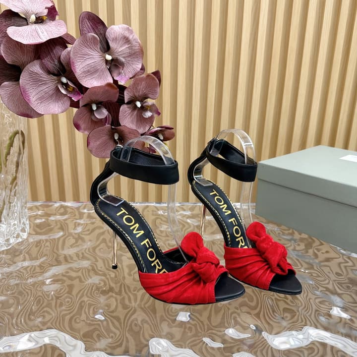 TOM FORD Padlock Knot-Back Heeled Sandals in Beige