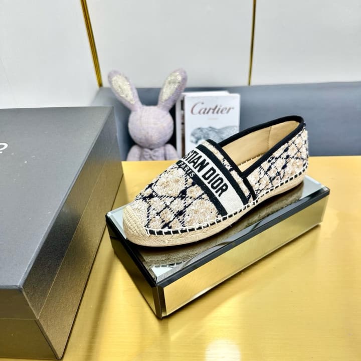 Dior Granville Embroidered Espadrille Flats in Beige/brown Oblique Pattern