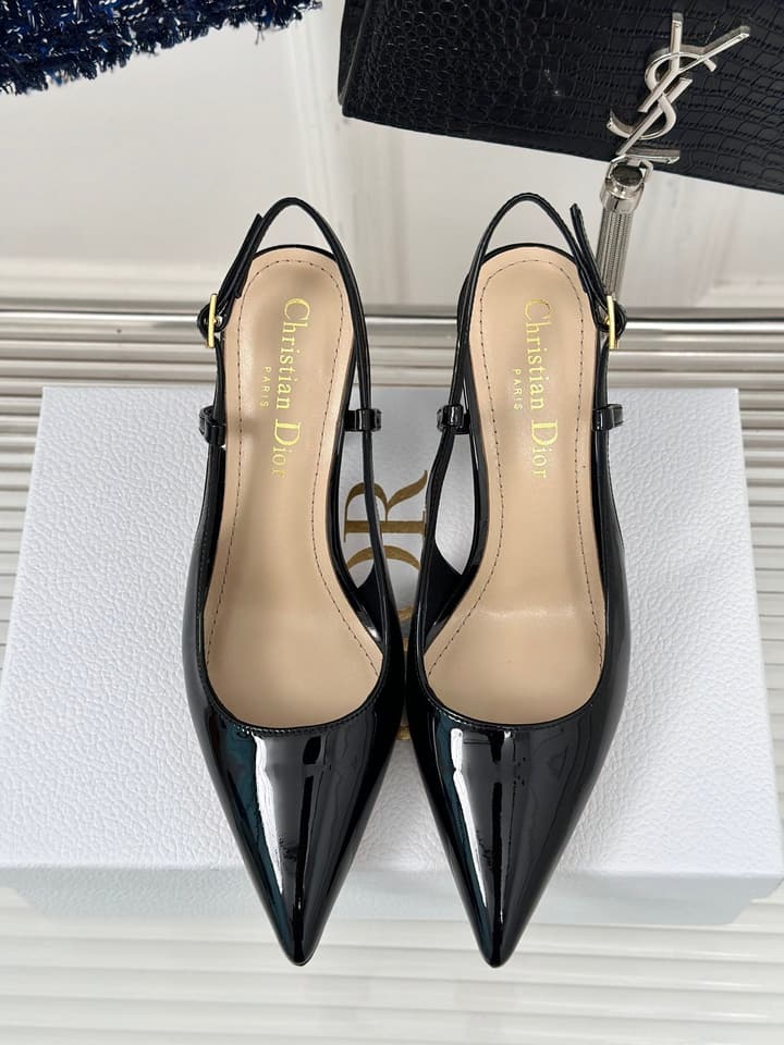 Dior Pearl Heel Pointed-Toe Slingback Mules – Spring/Summer Collection – 2024 in Black Leather