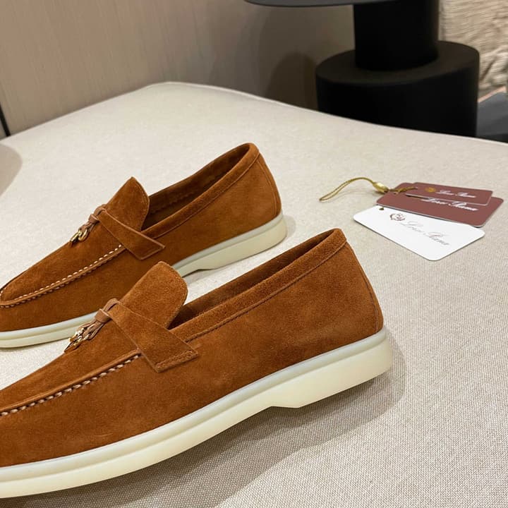 Loro Piana Summer Charms Walk Moccasin Loafers in Black Leather