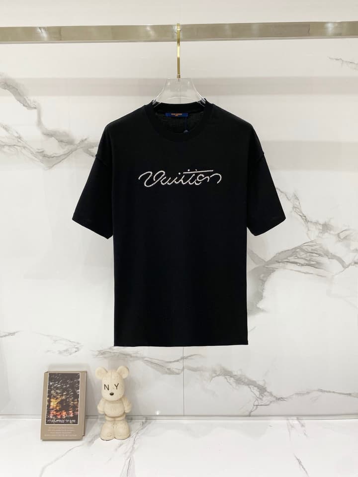 Louis Vuitton Signature Embroidery Cotton T-Shirt in Black