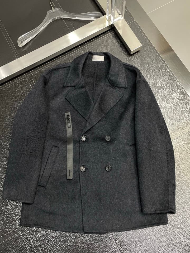 Dior Men's Wool Double-breasted Short Coat in Dark Charcoal Gray