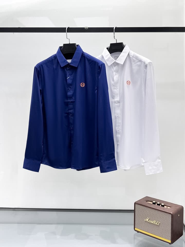 Hermès Long-Sleeve Shirt in Light Blue Striped